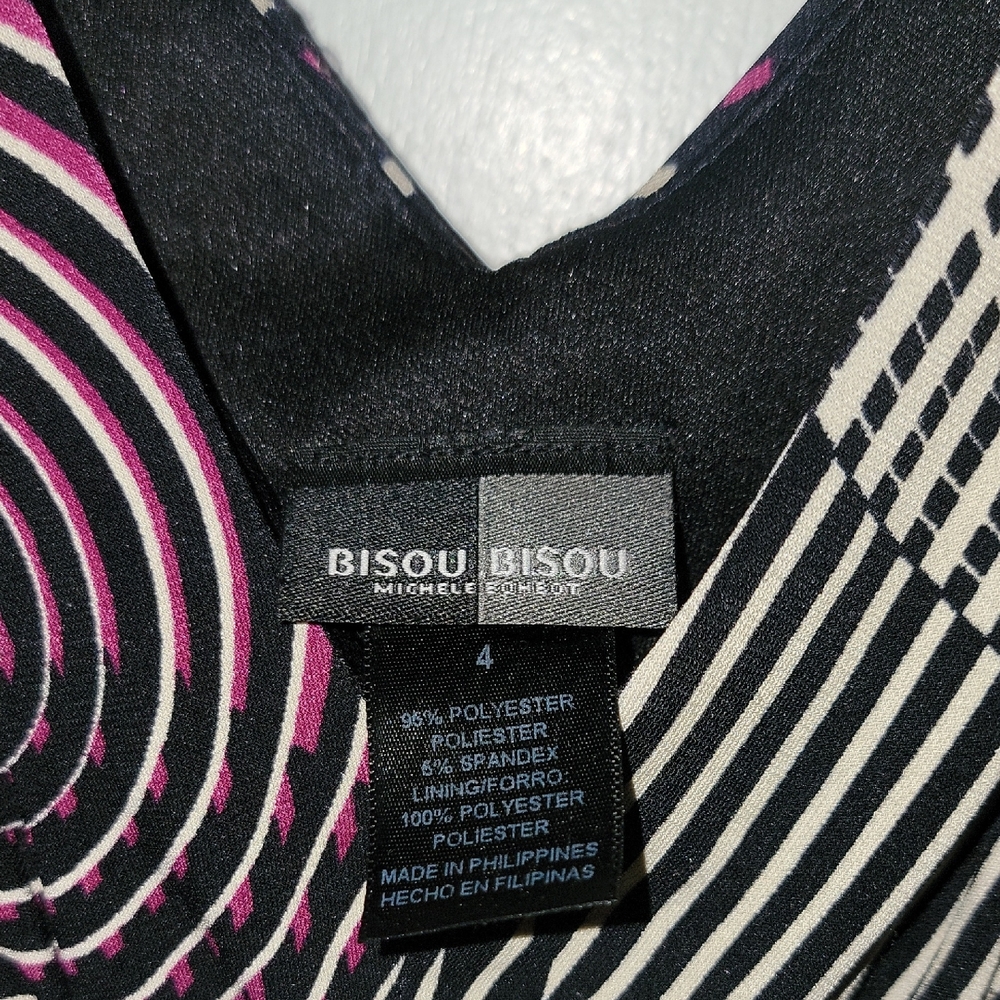 Bisou Bisou Black and White Sheath Dress with Flutter Cap Sleeves - Picture 4 of 7